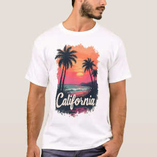 California Sunset Beach T - Shirts Retro Vintag