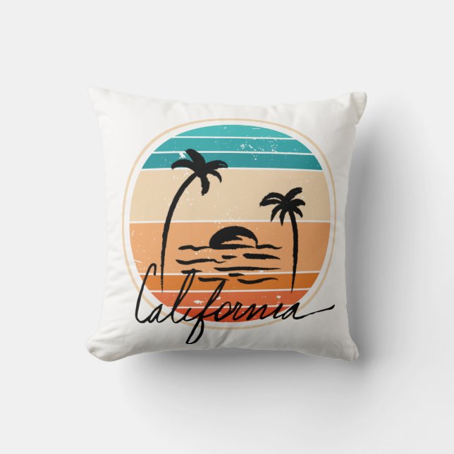 California Sunset Retro Vintag Kissen (Vorderseite)