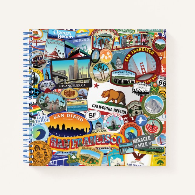 California Super Sticker Collage Muster Notizbuch (Vorderseite)