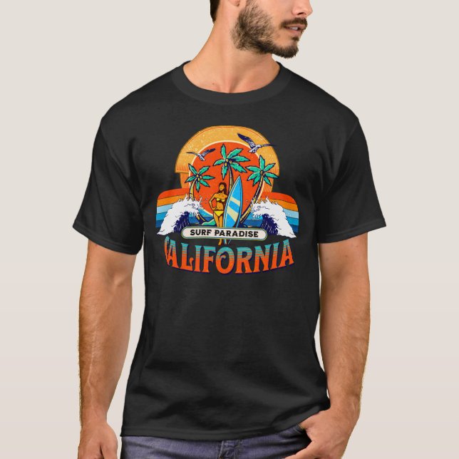 California Surf Paradise Retro Sunset T-Shirt (Vorderseite)