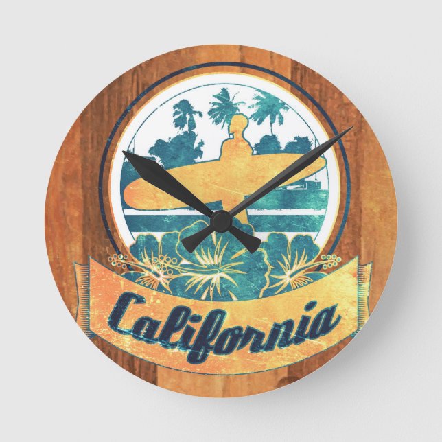 California Surfboard Runde Wanduhr (Vorderseite)
