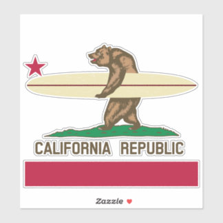California Surfer Bear Custom Cut Vinyl Stickers Aufkleber