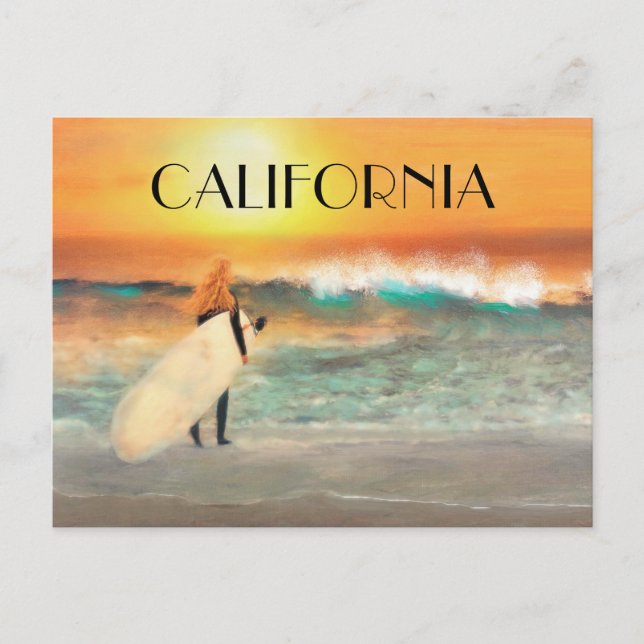 California Surfer Girl Beach Sunset Postcard Postkarte (Vorderseite)