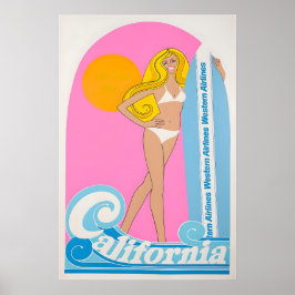 California Surfing Art Surfer Print Western Airlin Poster