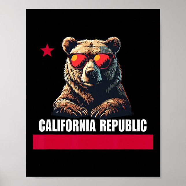 California The Golden State Bear Flag  Poster (Vorne)