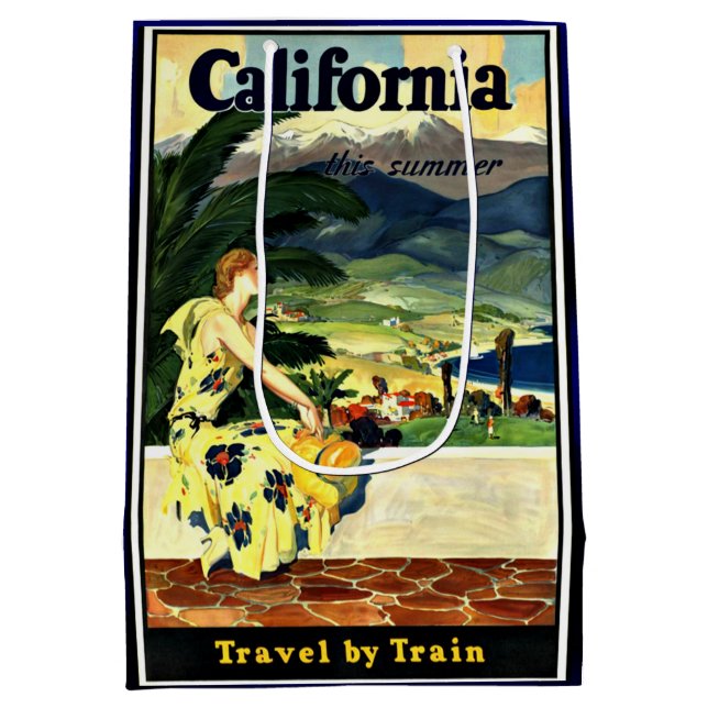 California Train Vintage Reiseplakat Mittlere Geschenktüte (Rückseite)