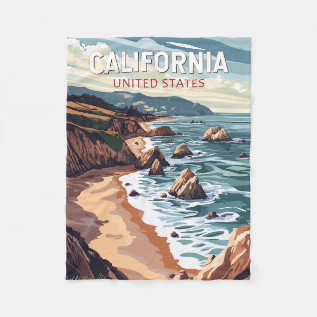 California Travel Art Vintag Fleecedecke (Vorderseite)