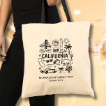 California Trip Family Vacation Custom Matching Tragetasche<br><div class="desc">This black-and-white California doodle-style travel design showcases iconic symbols of the Golden State including the Golden Gate Bridge, surf waves, palm trees, tacos, and road-trip elements. Personalize the text with your family name and year to create a unique souvenir for a California vacation, family trip, reunion, or group adventure.</div>