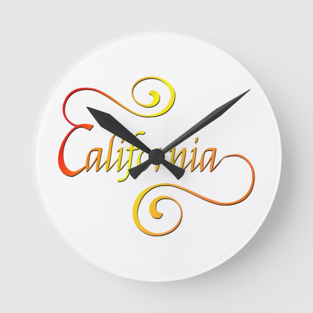 California Typografy Art Runde Wanduhr (Vorderseite)