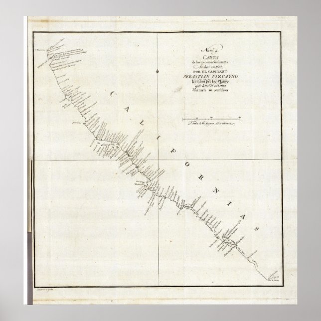 California Unfarbige Grafik Poster (Vorne)