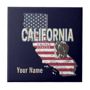 California United Staaten Retro Staat Map Vintag Fliese