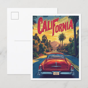 California USA Art Vintag Illustration Travel Postkarte