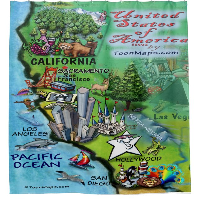 California USA Cartoons Map Duschvorhang (Vorderseite)