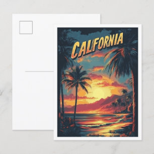 California USA Vintag Illustration Travel Postkarte