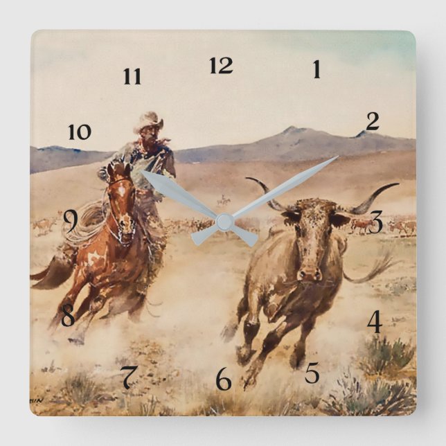 “California Vaquero” by Edward Borein Quadratische Wanduhr (Vorderseite)