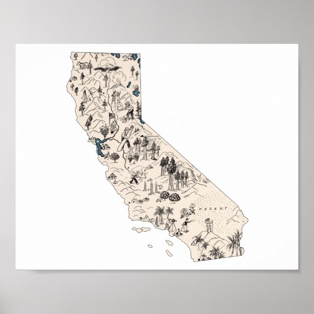 California Vintag Picture Map Staat Chart Poster (Vorne)