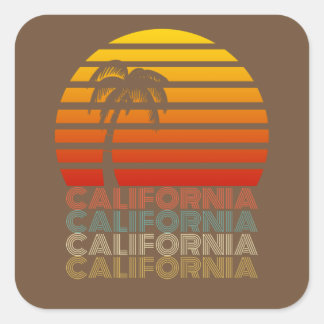 California Vintage Sommer Sunset Sunrise Retro Quadratischer Aufkleber