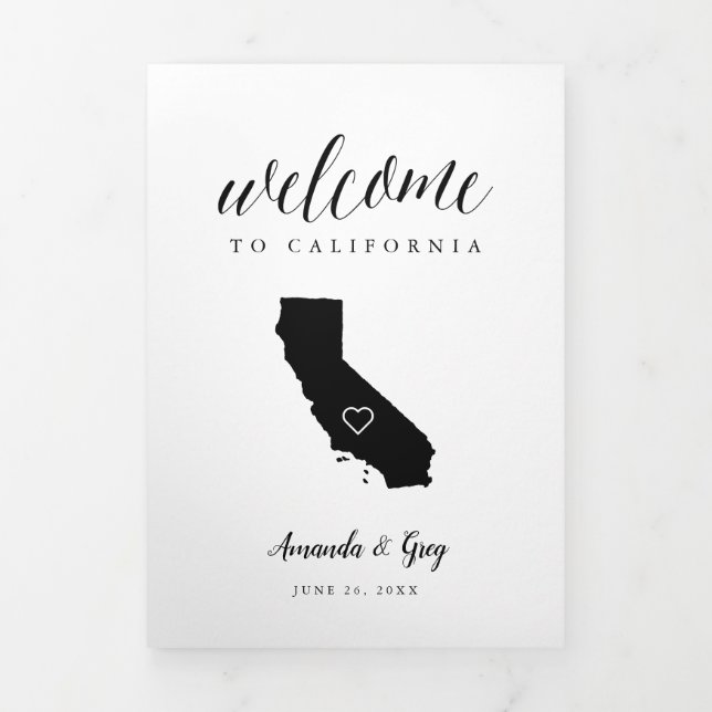 California Wedding Welcome Letter & Itinerary Dreifach-gefaltete Programmkarte (Cover)