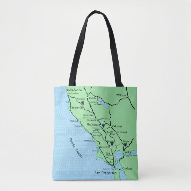 California Wine Country Map Tasche (Vorderseite)