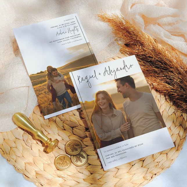 Caligrafía Boho Invitación de Boda 2 Fotos Einladung (Von Creator hochgeladen)