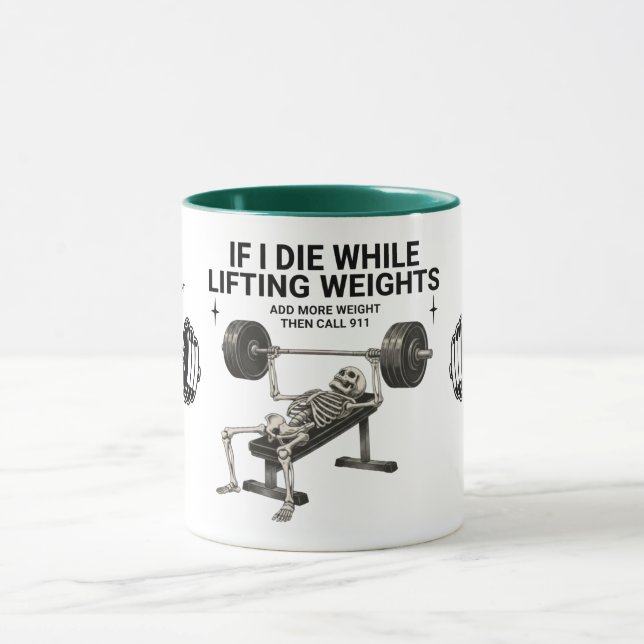 Call 911 Skeleton Weightlifting Gym Coffee Mug Tasse (Zentrum)