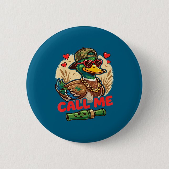 Call Me Duck Hunting Retro Valentine's Day Men Wom Button (Vorderseite)