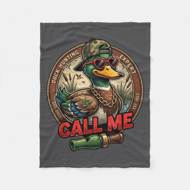 Call Me Duck Hunting Retro Valentine's Day Men Wom Fleecedecke (Vorderseite)