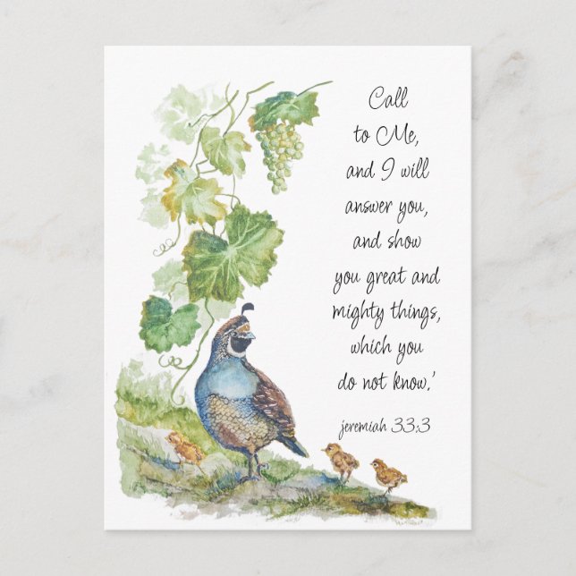 Call to Me Scripture Inspiration California Quail  Postkarte (Vorderseite)