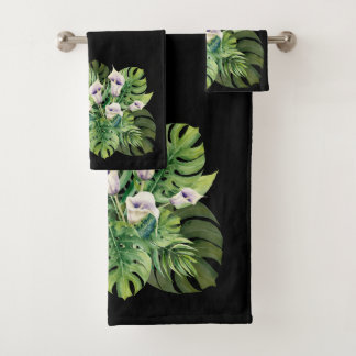 Calla-Blume und tropische Blätter Badhandtuch Set