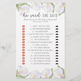 Calla - Er sagte, sie sagte Brautparty-Spiel