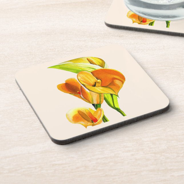 Calla liblütig Aquarellblüte Getränkeuntersetzer (Linke Seite)