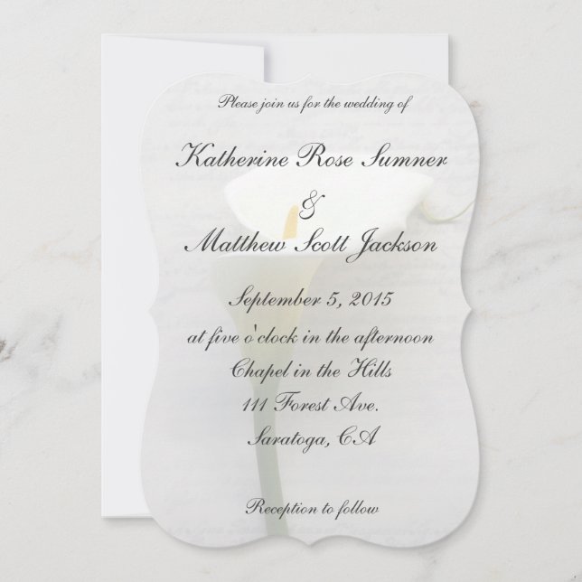 Calla Lilie auf alte Handschrift Einladung (Vorderseite)