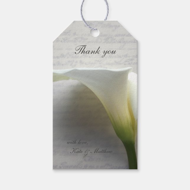 Calla Lilie auf altem Skript Geschenkanhänger (Vorderseite)