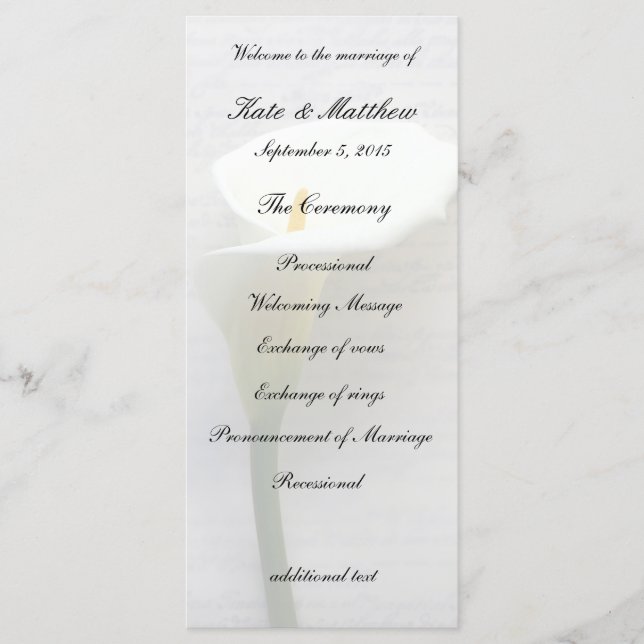 Calla Lilie auf alter Handschrift Programm (Vorderseite)