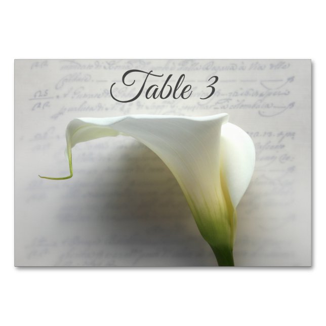 Calla Lilie auf Handschrift Tischnummer (Vorderseite)