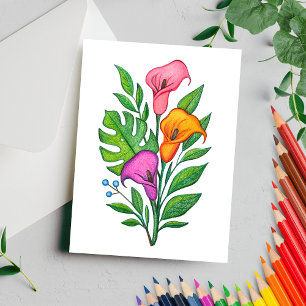 Calla Lilien Blumenzeichnung Farbstift Postkarte
