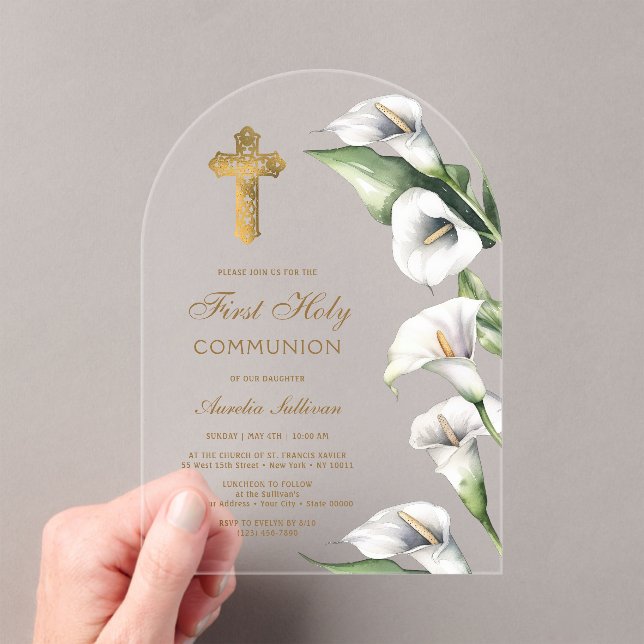 Calla Lilies Arch First Communion Acryleinladungen (Insitu (Handheld))