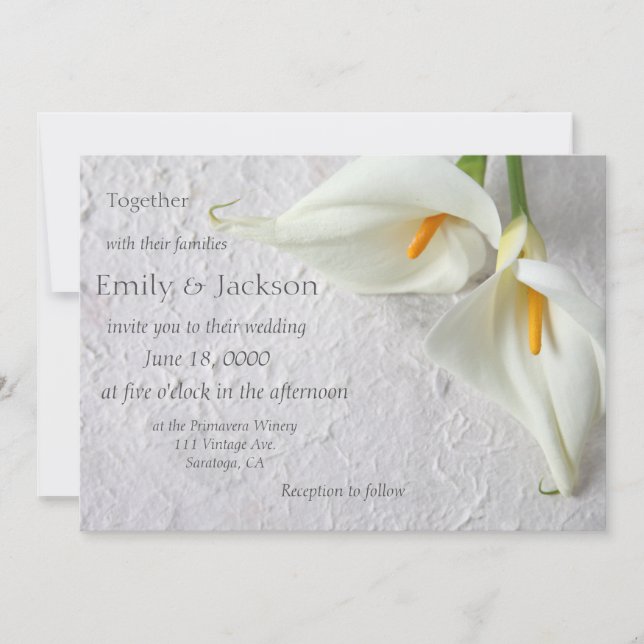 Calla lilies Raum für Hochzeit mit Text Einladung (Vorderseite)