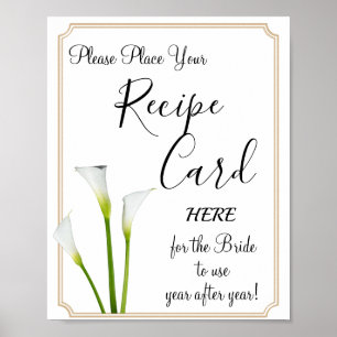 Calla Lilies Recipe Cards Brautparty-Spielzeichen Poster