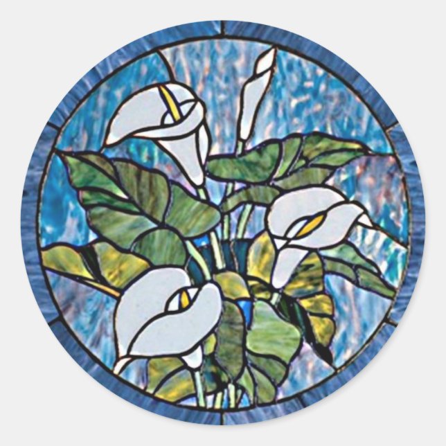 Calla Lilies Stain Glass Look Runder Aufkleber (Vorderseite)