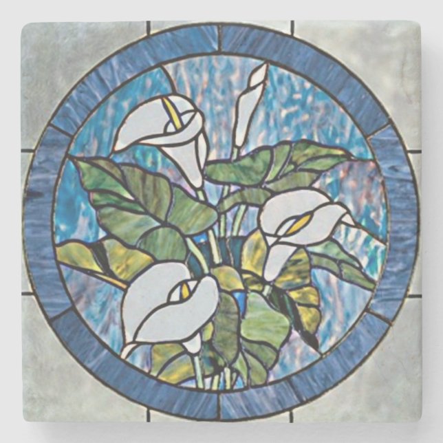 Calla Lilies Stain Glass Look Steinuntersetzer (Vorderseite)