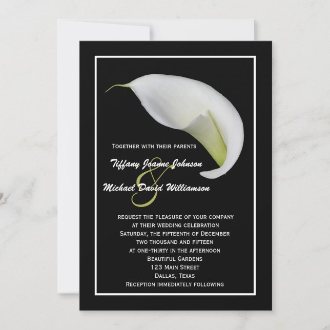 Calla Lilies Wedding Invitation - White Calla Lily Einladung (Vorderseite)