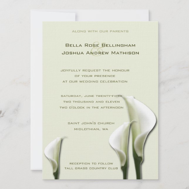 Calla Lilies White Wedding Einladung (Vorderseite)