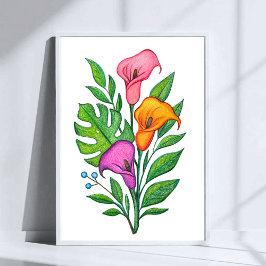 Calla Lillies Blumengezeichnet mit Buntstiften Poster