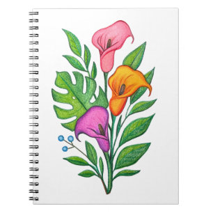 Calla Lillies Blumenzeichnung Buntstift Notizblock