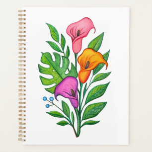 Calla Lillies Blumenzeichnung Buntstift Planer