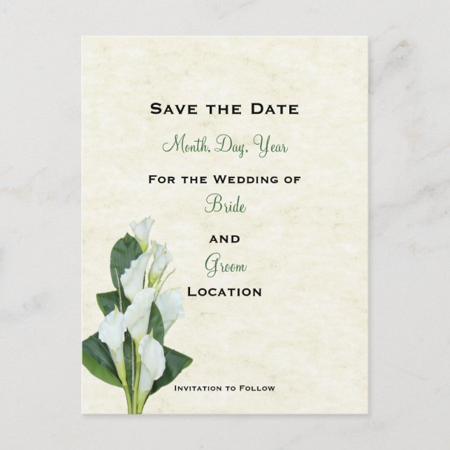 Calla Lilly Save the Date Card Ankündigungspostkarte (Vorderseite)