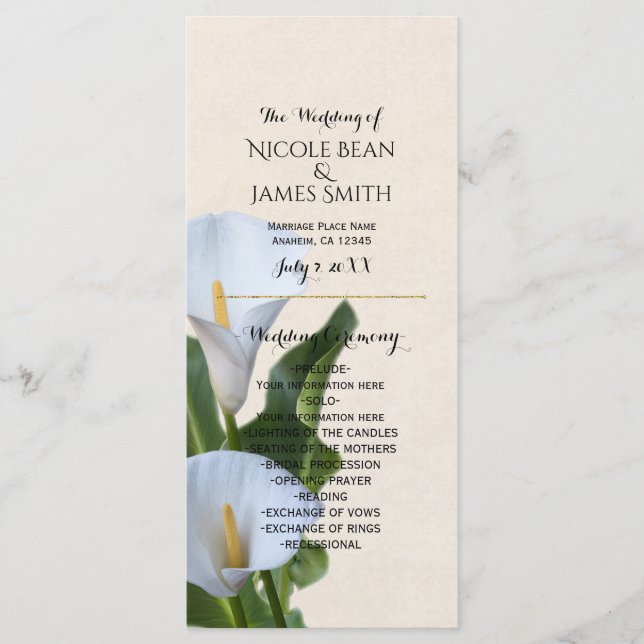 Calla Lily Blume Floral Wedding Program Programm (Vorderseite)