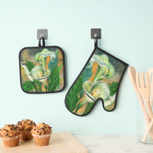 Calla Lily Blume Oven Mitt & Pot Holder Set (Insitu (Hängend))