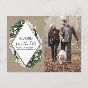 Calla Lily Burlap Lace Wedding Save the Date Cards Ankündigungspostkarte